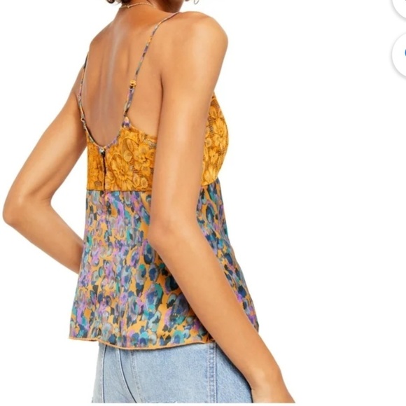 FREE PEOPLE Womens Brown Lace Printed Spaghetti Strap V Neck Tank Top Size: L - Picture 8 of 9